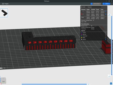Vista previa de la rebanada mini cuadrada en Elegoo Slicer en Windows mostrando el tiempo estimado de impresión y los cambios de color.