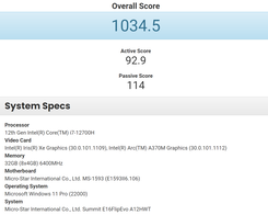 MSI Summit E16 Flip Evo con Intel Core i7-12700H y Arc A370M en PugetBench. (Fuente de la imagen: Videocardz)