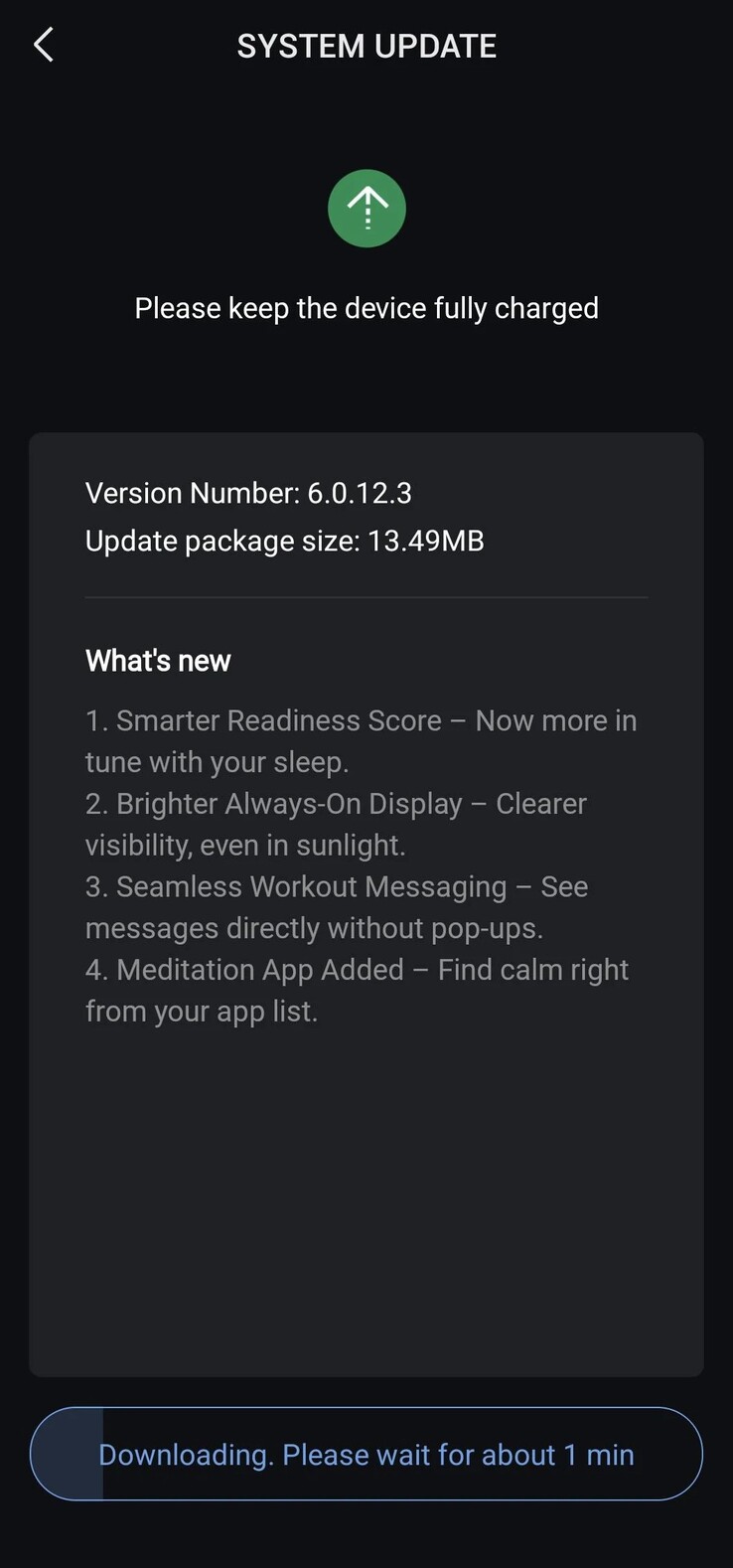Las notas de la versión de software 6.0.12.3 para el reloj inteligente Amazfit Active 2. (Fuente de la imagen: u/sidneylopsides vía Reddit)