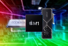 Apple Los chips de la serie M1 podrían desafiar a los Threadrippers de AMD y a las tarjetas Ampere de Nvidia en algunas pruebas. (Fuente de la imagen: AMD/Apple/Nvidia/Pinterest - editado)
