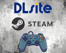 Logotipos de DLsite y Steam sobre el mando (Fuente de la imagen: DLsite, Steam con ediciones)