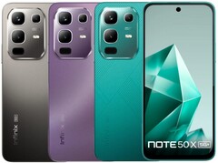 El Infinix Note 50x 5G viene en colores verde mar, morado encantado y gris titanio (Fuente de la imagen: Infinix)