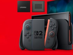 Memoria LPDDR5X mostrada sobre Switch 2 (Fuente de la imagen: Samsung, Nintendo of America con ediciones)