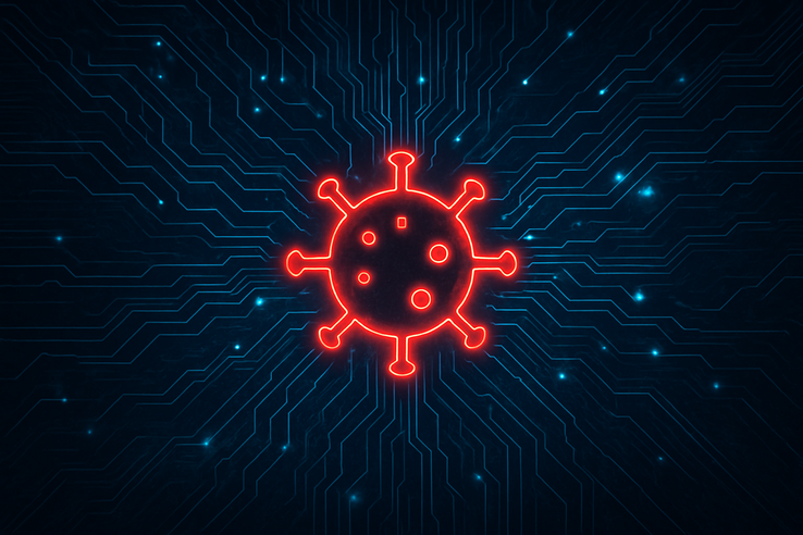 Virus abstracto resplandeciente propagándose por circuitos digitales (Fuente de la imagen: arte conceptual generado por IA)