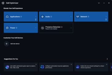 Pantalla de inicio de Dell Optimizer. La detección de presencia no es compatible con la serie Latitude 3000