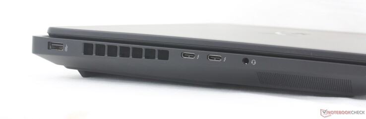 Izquierda: USB-A (10 Gbps), 2x USB-C Thunderbolt 4 con DisplayPort 2.1 + Power Delivery 3.1 (40 Gbps), conector de 3.5 mm para auriculares con micrófono