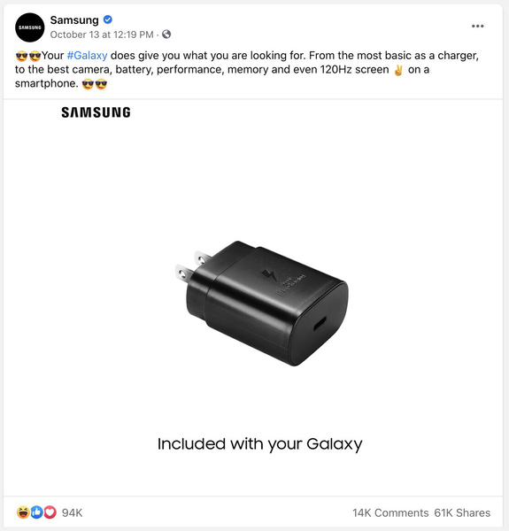 Ahora vemos por qué Samsung eliminó rápidamente esta entrada en Facebook. (Fuente de la imagen: Facebook)