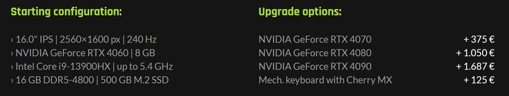 Opciones de configuración de NEO 16 (E23). (Fuente de la imagen: XMG)