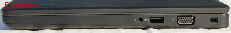 Lado derecho: conector combinado para auriculares, USB Type-A 3.1, VGA, ranura para bloqueo de cuña Noble