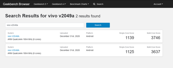 El "iQOO 7" ha aparecido dos veces en Geekbench 5 hasta la fecha. (Fuente: Geekbench)