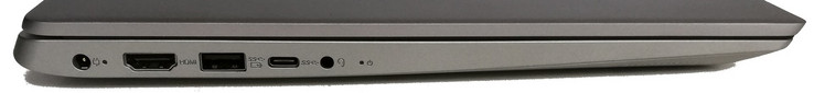 Lado izquierdo: toma de corriente, salida HDMI, un puerto USB 3.0, un puerto USB tipo C, toma de audio combinada.