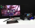 Borderlands 4 ejecutándose en un monitor conectado a un mini PC Minisforum MSA2 emparejado con una AMD Radeon RX 9070 XT en una base Oculink eGPU, junto a un portátil Asus ROG Ally X (Fuente de la imagen: ETA PRIME vía YouTube)