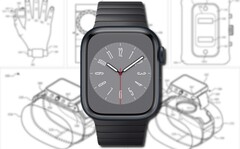 El Apple Watch de la patente viene con una carcasa desmontable para aumentar su funcionalidad. (Fuente de la imagen: Apple (Watch Series 8)/USPTO - editado)