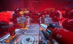 Captura de pantalla de Steam de Astrometica que muestra un edificio cubierto de sustancia viscosa roja