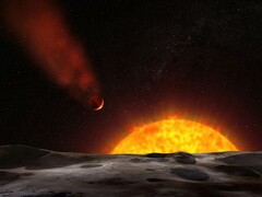 Ilustración de un artista en la que se muestra un exoplaneta dirigiéndose hacia su estrella.