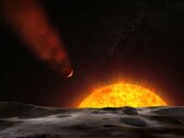 Ilustración de un artista en la que se muestra un exoplaneta dirigiéndose hacia su estrella.