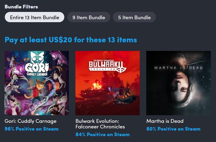 Imagen decorativa. Pagando 20 dólares obtendrá los 13 juegos (Fuente de la imagen: Humble Bundle)