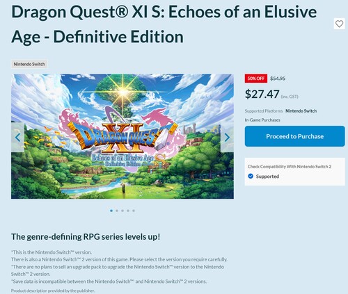 Descargo de responsabilidad para Dragon Quest XI S: Ecos de una era evasiva - Edición definitiva versión Switch