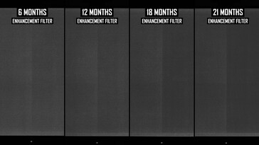 Resultados de la prueba de quemado a largo plazo de un monitor OLED para juegos (alterados digitalmente para mayor claridad). (Fuente de la imagen: Monitors Unboxed en YouTube)