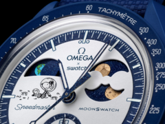 El nuevo reloj Mission to Earthphase - Moonshine Gold (en la imagen) tiene un indicador de fases lunares en la subesfera de las 2 horas y un indicador de fases terrestres a las 10 horas. (Fuente de la imagen: Swatch)