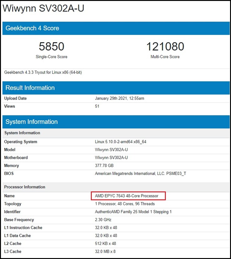 EPYC 7643. (Fuente de la imagen: Geekbench)