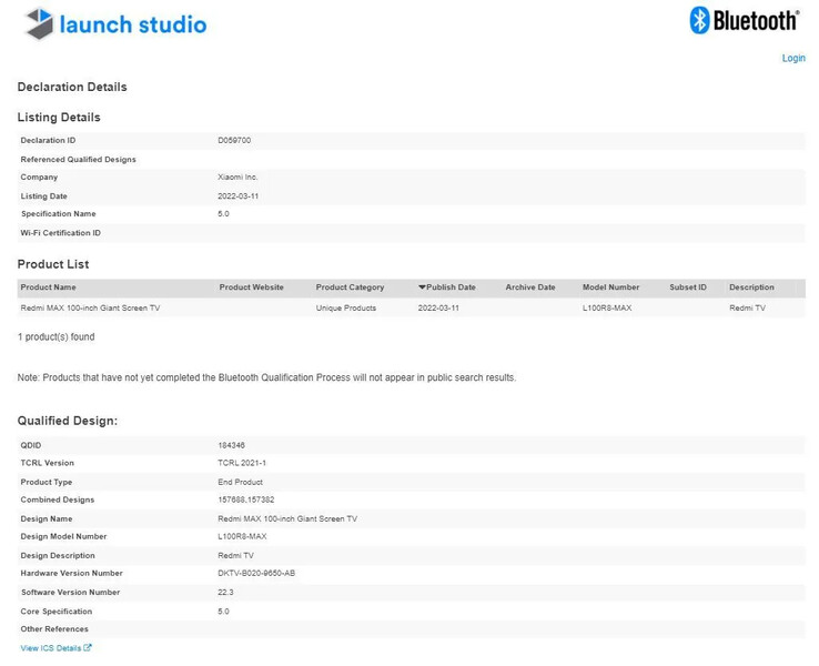 La entrada de la certificación Bluetooth. (Fuente de la imagen: mysmartprice)