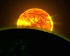 Ilustración de un artista en la que se representan el Sol y la Tierra.