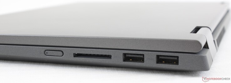 A la derecha: Botón de encendido, lector de tarjetas SD, 2 USB-A 3.1 Gen. 1