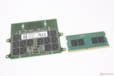 módulo CAMM de 128 GB (izquierda) frente a módulo SODIMM DDR4 de 16 GB (derecha)