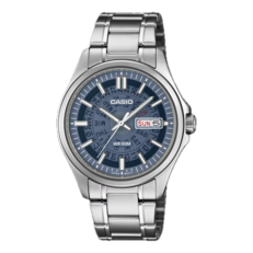 Casio MTP-E740-2A1V con esfera azul marino translúcida.