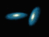 Ilustración de un artista en la que se muestran dos galaxias.