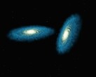 Ilustración de un artista en la que se muestran dos galaxias.