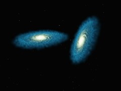 Ilustración de un artista en la que se muestran dos galaxias.