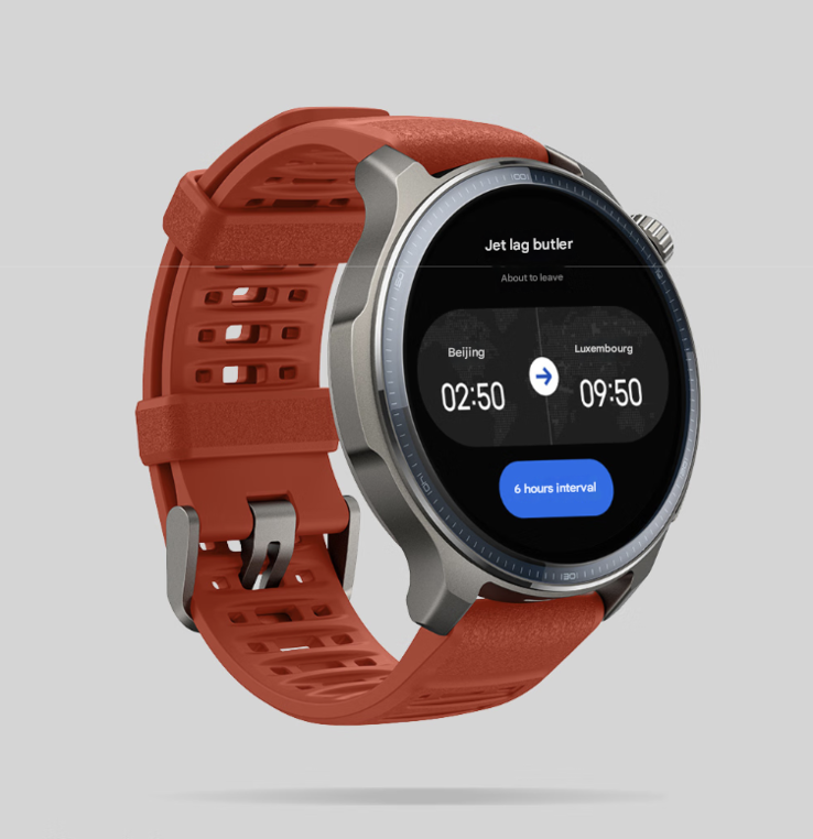 Zepp OS 5 incorpora la función Jet Lag Manager, mostrada en el smartwatch Balance 2. (Fuente de la imagen: Amazfit, traducción automática)