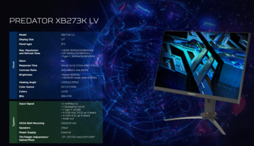 Hoja de especificaciones del Acer Predator XB273K LV (imagen vía Acer)