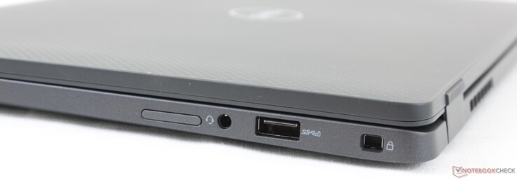 A la derecha: Ranura MicroSIM (opcional), audio combo de 3.5 mm, USB 3.2 Gen. 1 Tipo-A, Wedge Lock