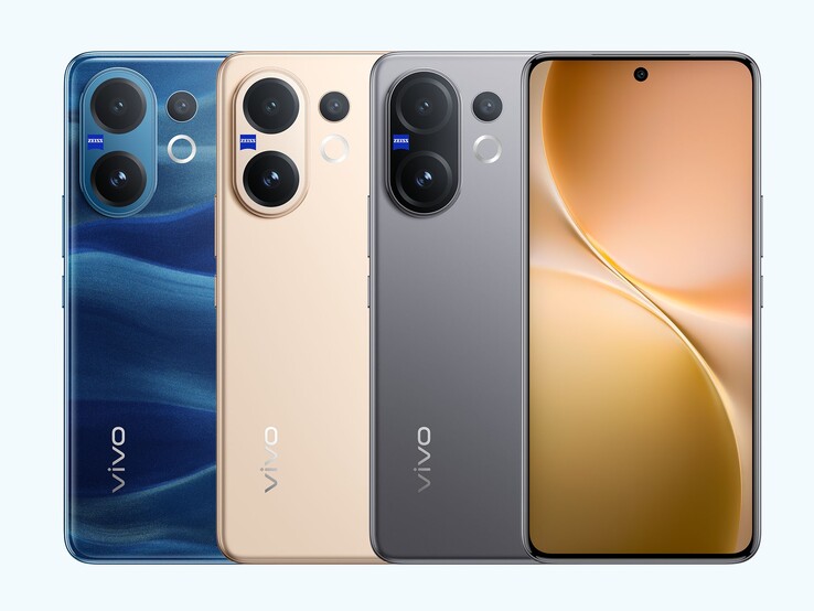 El smartphone Vivo V60 está disponible en gris niebla, azul luna y oro auspicioso (Fuente de la imagen: Vivo)