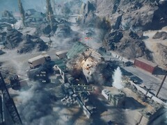 Un helicóptero de ataque disparando y destruyendo un edificio en Battlefield 6. (Fuente de la imagen: Battlefield en YouTube, captura de pantalla)
