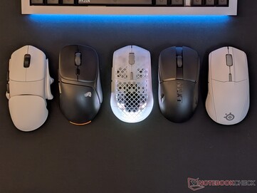 Orbital Pathfinder, Glorious Model D3 Wireless, Aerox 3 Wireless Gen 2, NZXT Lift Elite, SteelSeries Rival 3 Wireless Gen 2 (de izquierda a derecha).