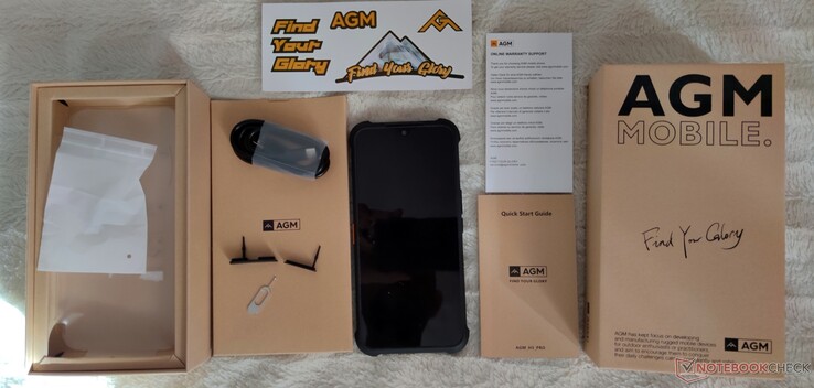 Paquete de venta estándar del smartphone robusto AGM H5 Pro sin base (Fuente: Propia)