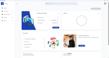 Pantalla de inicio de Lenovo Vantage