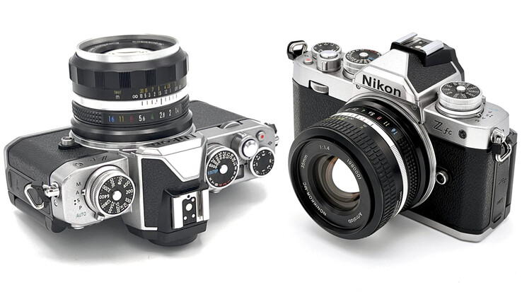 El NONIKKOR-MC 35 mm F1.4 en los recortes de los años 60 (izquierda) y 80 acoplado a la Nikon Z fc. (Fuente de la imagen: ArtraLab)