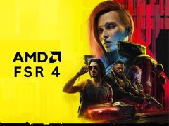 Personajes de Cyberpunk 2077 con el logotipo de AMD FSR 4 (Fuente de la imagen: Editado utilizando el material gráfico oficial de Cyberpunk 2077 de CD Projekt Red)