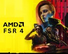 Personajes de Cyberpunk 2077 con el logotipo de AMD FSR 4 (Fuente de la imagen: Editado utilizando el material gráfico oficial de Cyberpunk 2077 de CD Projekt Red)