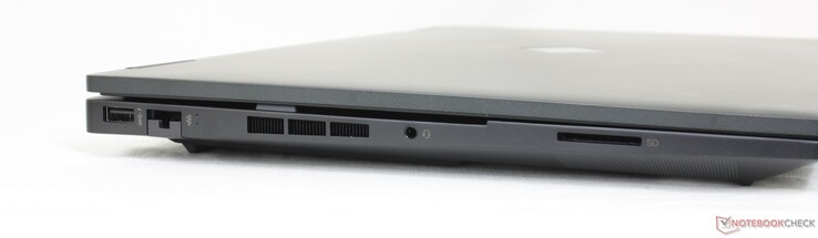 Izquierda: USB-A 5 Gbps, RJ-45 Gigabit, auriculares de 3,5 mm, lector de tarjetas SD