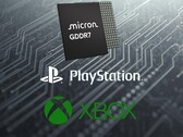 Logotipos de PlayStation y Xbox vistos debajo de la DRAM GDDR7 de Micron (Fuente de la imagen: Micron, Sony PlayStation, Xbox Gaming con ediciones)