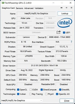 GPU-Z Gráficos Intel Iris Xe G7