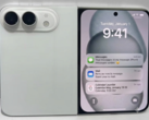 Un modelo de diseño del iPhone Ultra plegable en blanco.