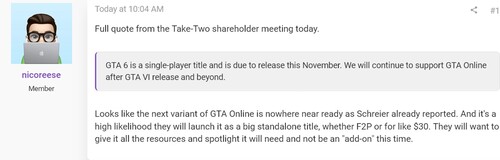 Cita sobre GTA Online extraída de la junta de accionistas de Take-Two