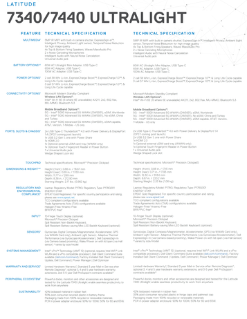 Dell Latitude 7340 Ultralight y Latitude 7440 Ultralight - Especificaciones cont. (Fuente: Dell)